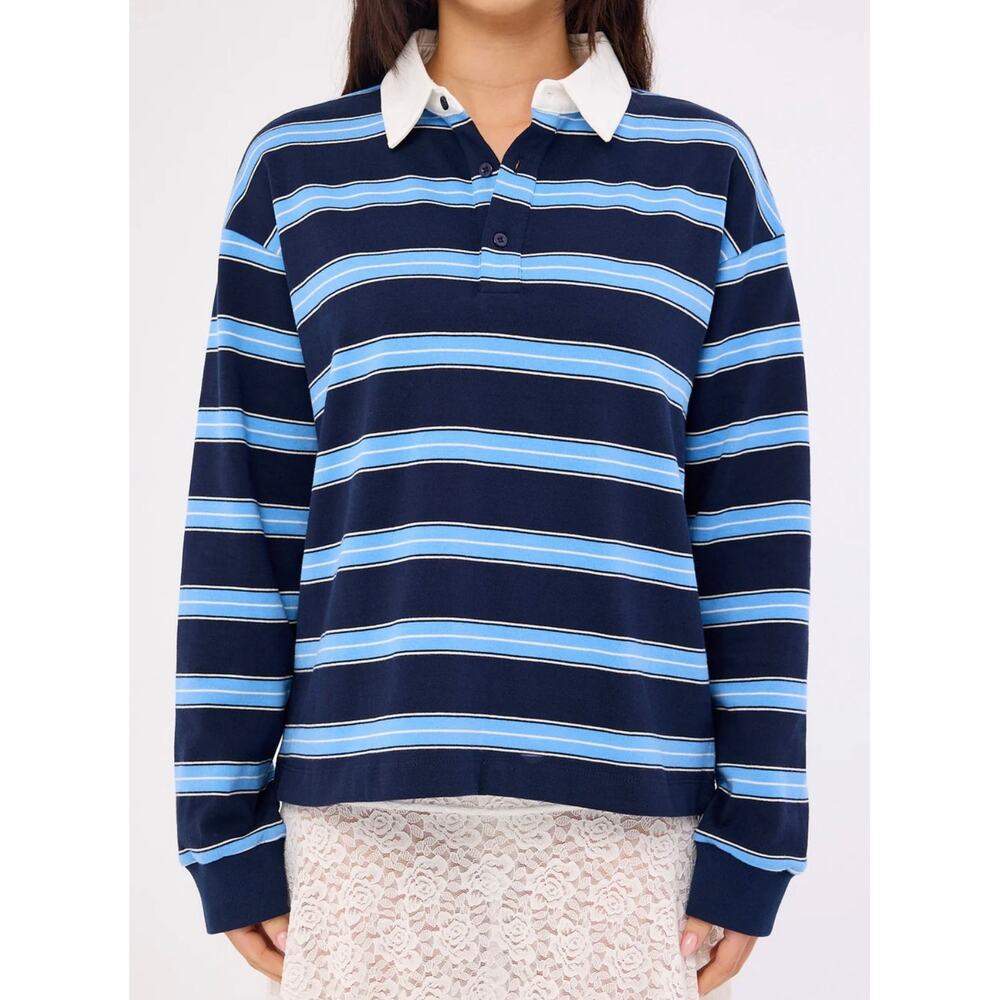 Lioness Countryside Jersey Midnight Stripe Oversized Long Sleeve Top, size L